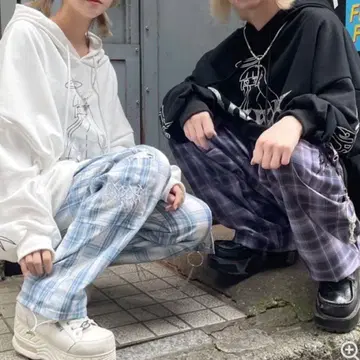 VOLCAN&APHRODITE 스카이블루 체크 무늬 팬츠