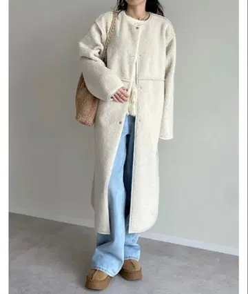 더블 페이스 보아 페이크 무스탕 노카라 코트