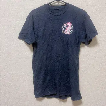 네이비 T셔츠 핑크 로고