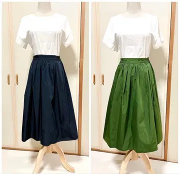 리버서블 개더 스커트 네이비&그린