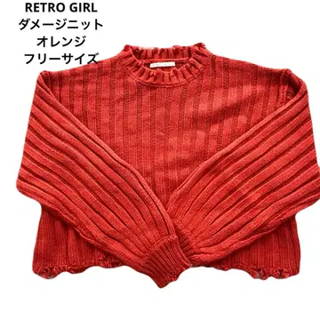 RETRO GIRL 레트로걸 리브 오렌지 크롭 스웨터 긴팔