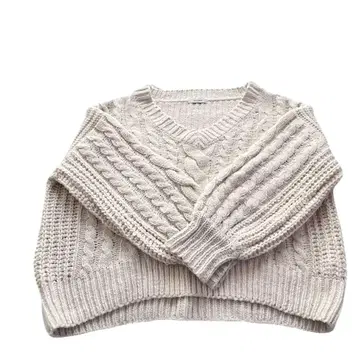 지나시스 아이보리 V넥 케이블 니트 빅 사이즈