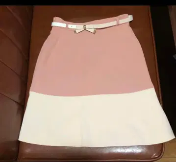 13 ] 레스 빠세 스커트 베이지 x 핑크 리본 벨트 사이즈 : M