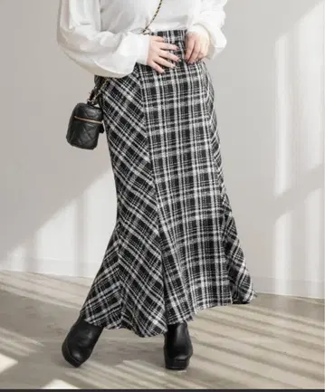 CLETTE 쿠레트 오리지널 체크 무늬 트위드 머메이드 스커트 LL