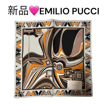 새상품 EMILIO PUCCI 실크 미니 스카프 기하학 패턴
