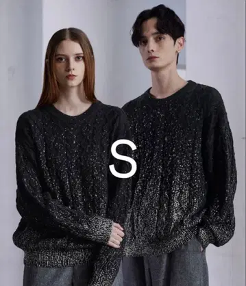 CLEL 호일 프린트 케이블 크루넥 니트 블랙 S