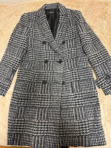 COMME CA ISM 체크 무늬 더블 브레스트 코트 사이즈 9