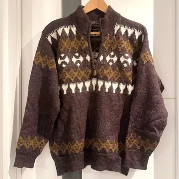 gim 아이슬란드풍 노르딕 무늬 집업 스웨터 울 니트