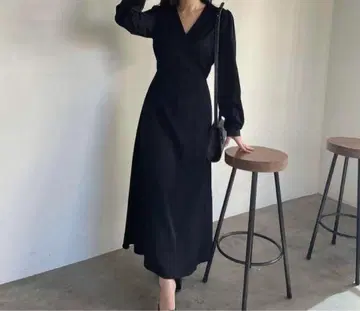 [ nairo ] 백리본 원피스 black 긴팔 원피스 드레스