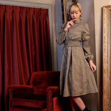 axes femme nostalgie 셔링 체크 원피스