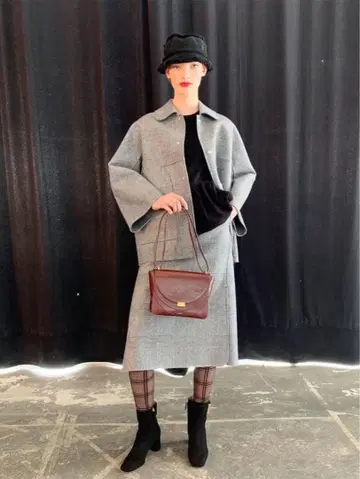 DRAWER 체크 울 숏코트 드로어