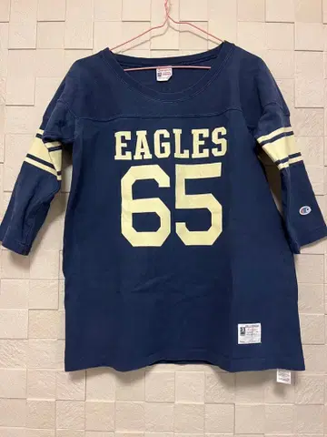 Champion 풋볼 T셔츠 7부 소매 네이비 런택