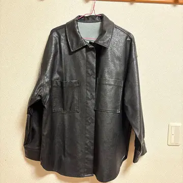 블랙 가죽 버튼 셔츠 자켓
