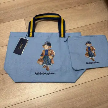 새상품 랄프 로렌 폴로베어 파우치 포함 토트백 스카이블루 계열 서브백