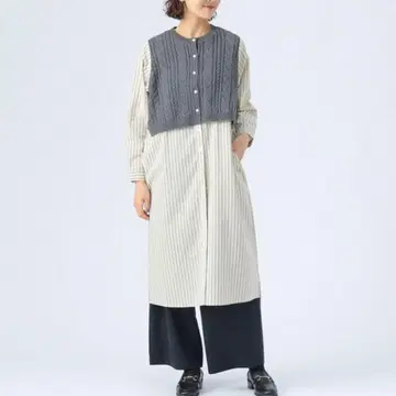 BEAMS HEART 베스트 x 스트라이프 패턴 셔츠 원피스