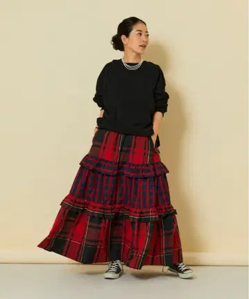 프레다 체크 프릴 플레어 캉캉 스커트