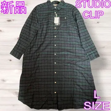 스튜디오 클립 코튼 레이온 터널 체크 셔츠 원피스 L 사이즈
