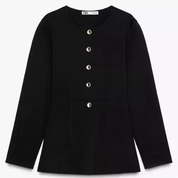 ZARA 니트 자켓 골드 버튼 노카라 자켓 M