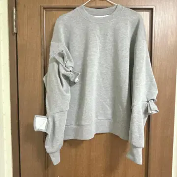 볼륨 슬리브 맨투맨 긴팔 리본 상의 그레이 라지엠