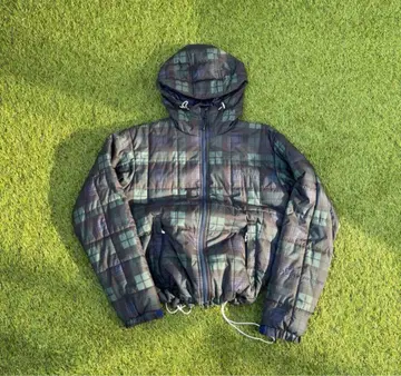 [레어] 체크 무늬 짧은 기장 다운 자켓 드로 코드 구제 의류 다운 파카