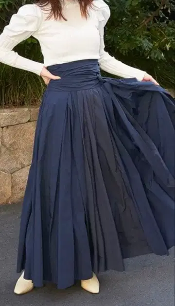 프레이 아이디 네이비 플레어 롱 스커트 M 새상품 택 포함