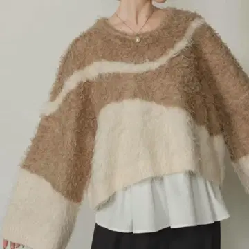 hinari 뉴앙스 샤기 니트 모카