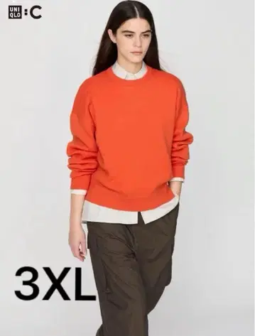 UNIQLO C 스무스 코튼 크루넥 스웨터 3XL 오렌지