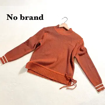 허리끈 리본 포함 하이넥 니트 스웨터 M-L 오렌지 브라운 긴팔 리브
