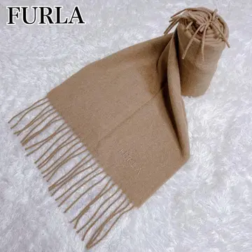 FURLA 훌라 캐시미어 머플러 스톨 프린지 베이지 로고 자수