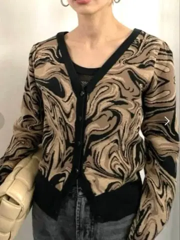 [아메리] 브라운 마블 무늬 니트 스웨터 가디건 2WAY 긴팔