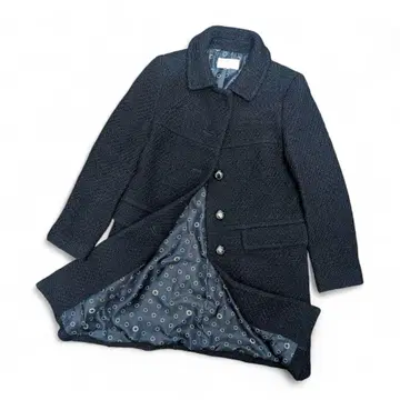 매킨토시 필로소피 올 패턴 울 코트 스탠 칼라 네이비 M