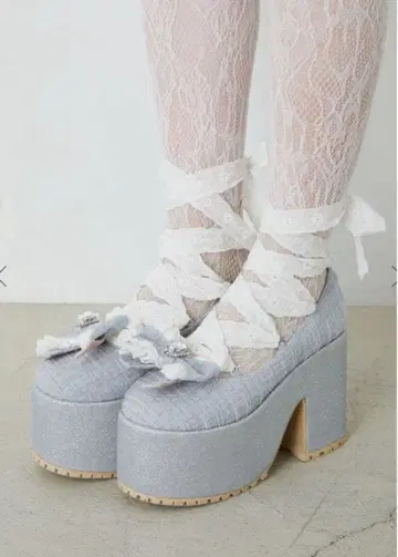 Ank Rouge 트위드 발레코어 통굽 슈즈 앙크루즈 블루 L