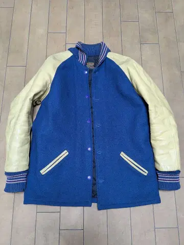 SKOOKUM 울 가죽 바시티 자켓 파랑/크림 38