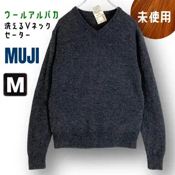 [ 미사용 ] 무인양품 울 알파카 워셔블 V넥 스웨터 다크 그레이 M