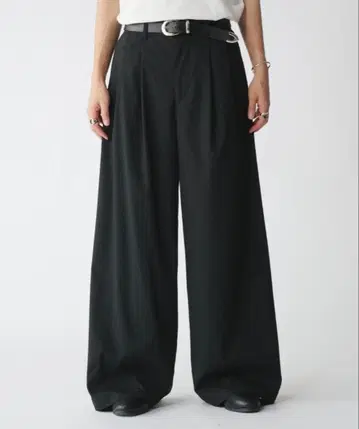 Adoon plain 모듬 2턱 와이드 스트라이프 슬랙스