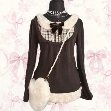 y2k axes femme 퍼 리본 튜닉 체크 노움코어