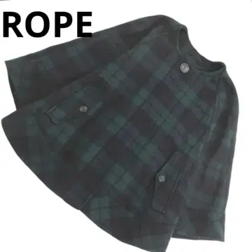 로페 ROPE 판초 숏코트 케이프 그린 블랙 체크