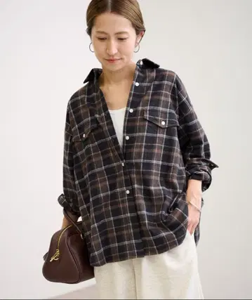 FRAMeWORK 플란넬 체크 셔츠 긴팔 셔츠 프레임워크 브라운