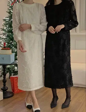 핫핑 스카이콩콩 샤기 시스루 퍼프 슬리브 롱 원피스