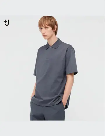 새상품 유니클로 플러스J 릴랙스핏 피케 셔츠 L 다크 그레이 +J