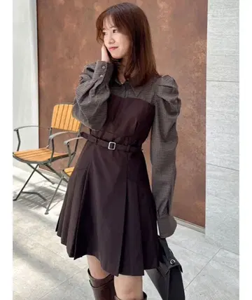 dazzlin 긴팔 레이어드 셔츠 미니 원피스