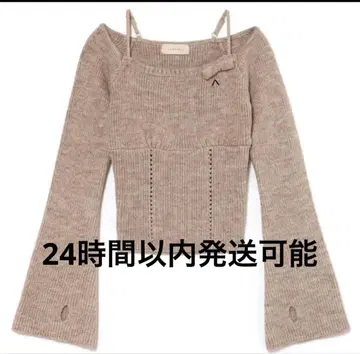 andmary Baby ribbon knit tops brown