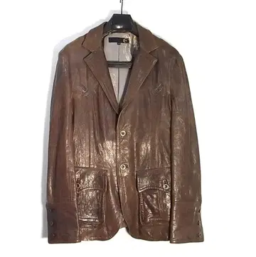 size48 고품질 저스트 카발리 디스트레스 레더 자켓 브라운