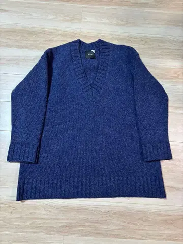 ATON 초 빅 사이즈 V넥 니트 스웨터 네이비 일본제 울
