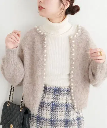 natural couture 펄 단추 가디건 니트 가디건