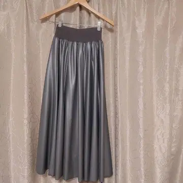 가을/겨울 아름다운 드레이프 광택 그레이 플레어 롱 스커트 허리밴딩