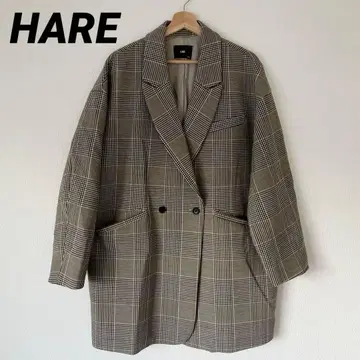 HARE 하레 오버 사이즈 더블 테일러드 자켓 체크 무늬