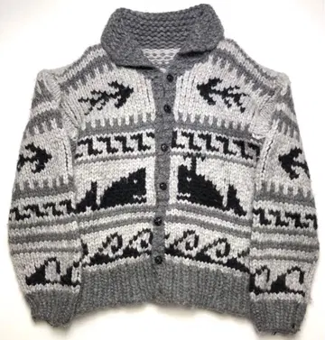 코위찬 가디건 그레이 x 화이트 손뜨개질 느낌 호두 버튼 XL 사이즈