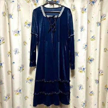 빅 사이즈 4L 네이비 벨벳풍 롱 원피스 새상품