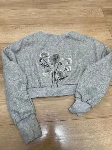 aLORS paris 꽃무늬 자수 크롭 맨투맨 그레이 살롱 한정판 디자인